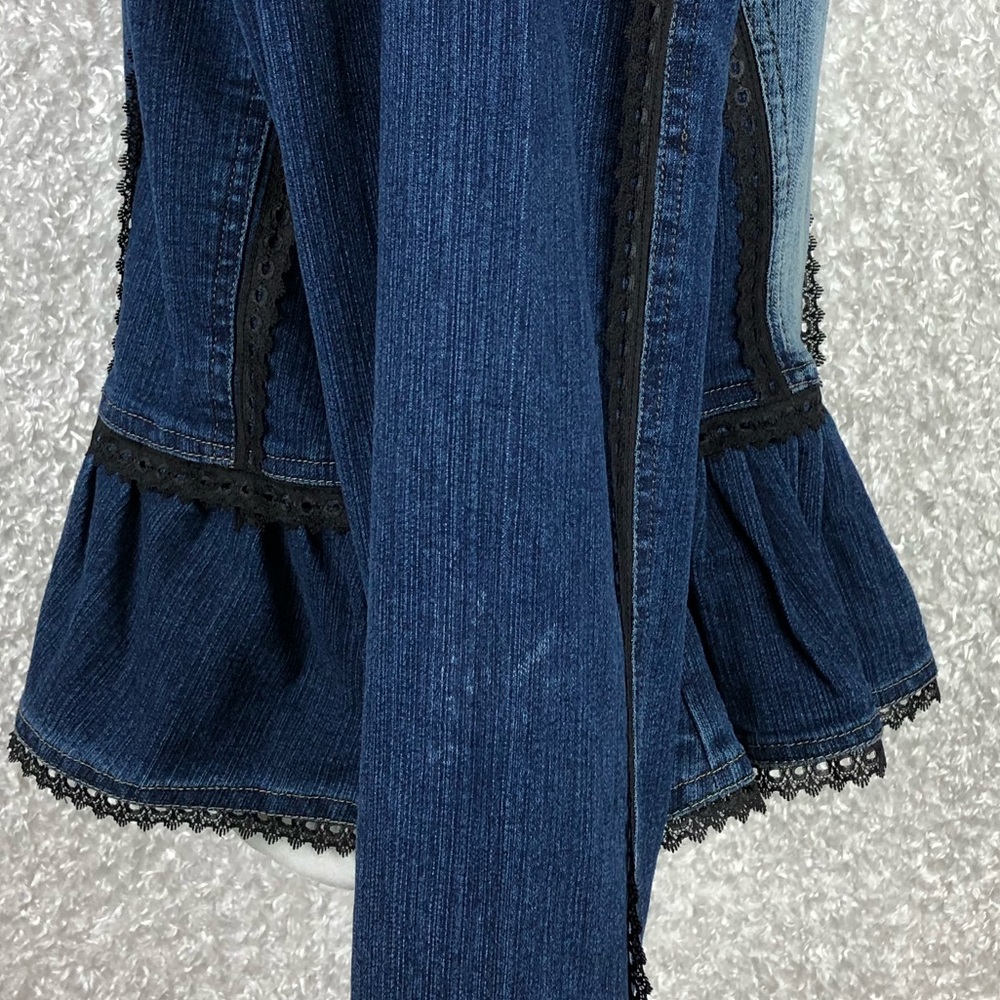 The Pyramid Collection Two-Tone Blue Denim Peplum Jacket with Ruffle Collar - Picture 4 of 9